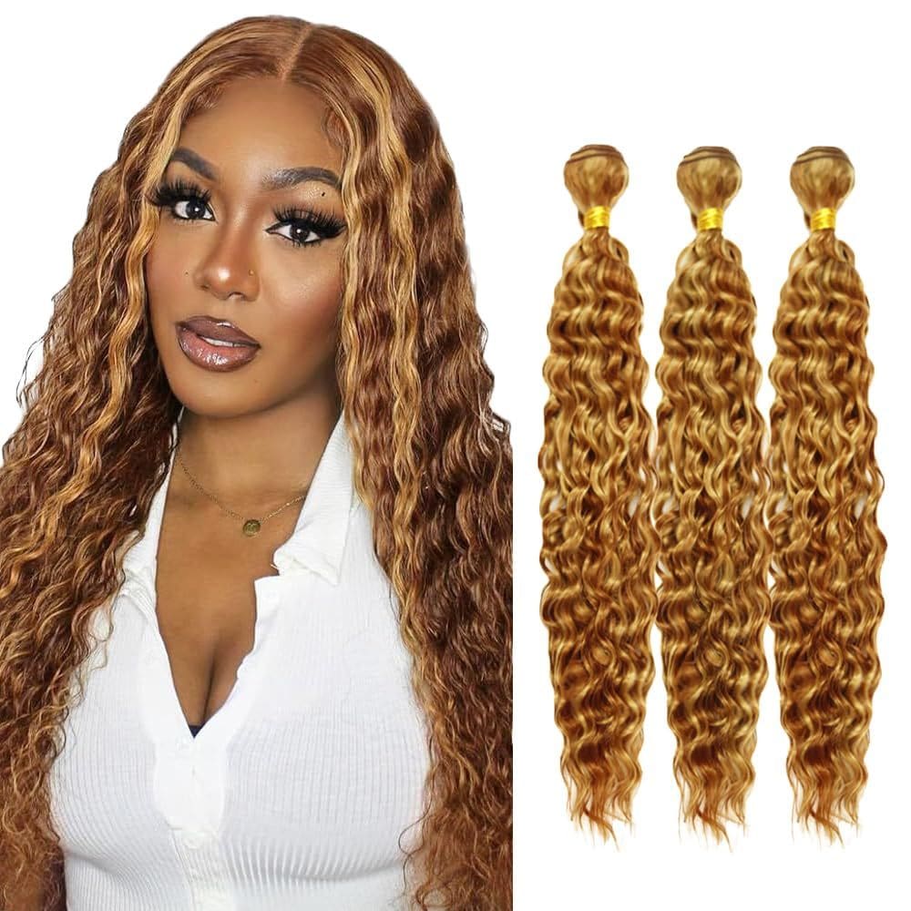 Pacotes de cabelo HuxoWax Color 27 P27/30 Deep Wave 50-60cm