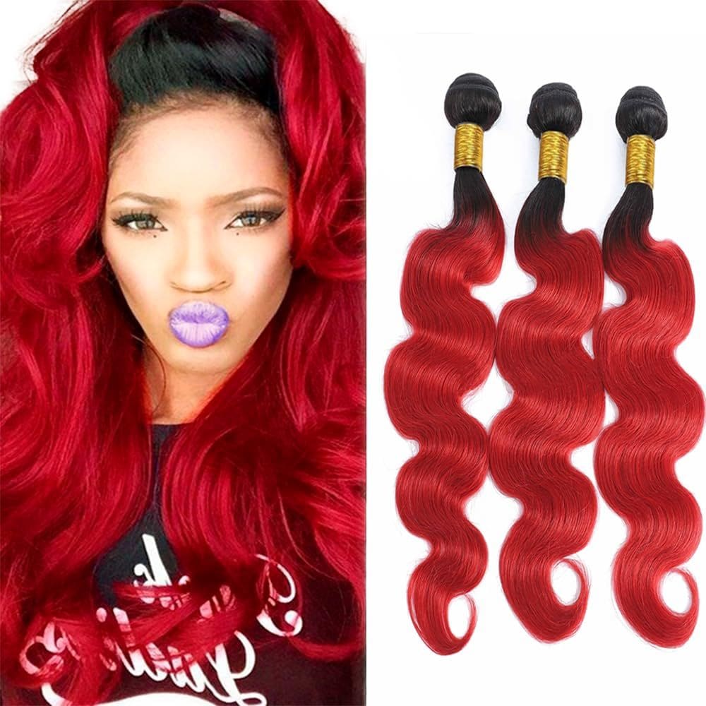 Extensões de cabelo Nuailisex 1B/Red Body Wave 35-45cm 3 pacotes