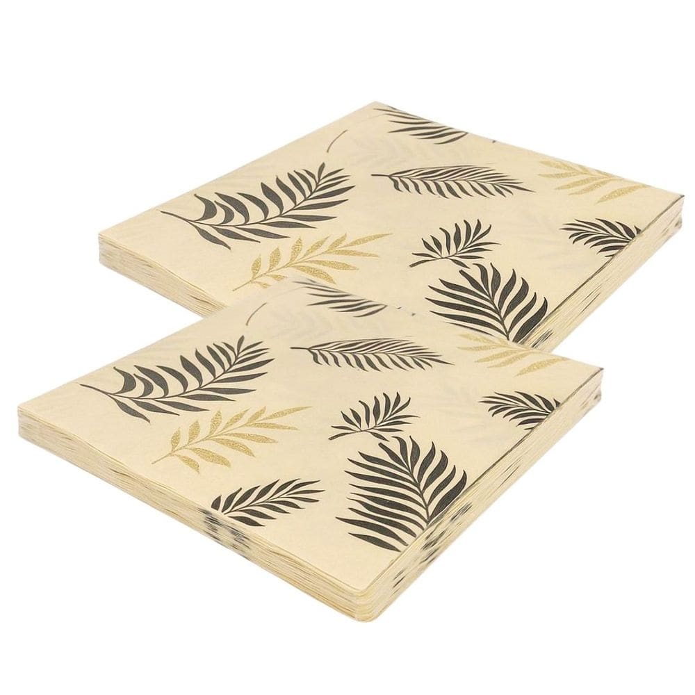 Kit Guardanapo Decorado Bege Folhagens Luxo 40 Folhas 33cm - Tuut