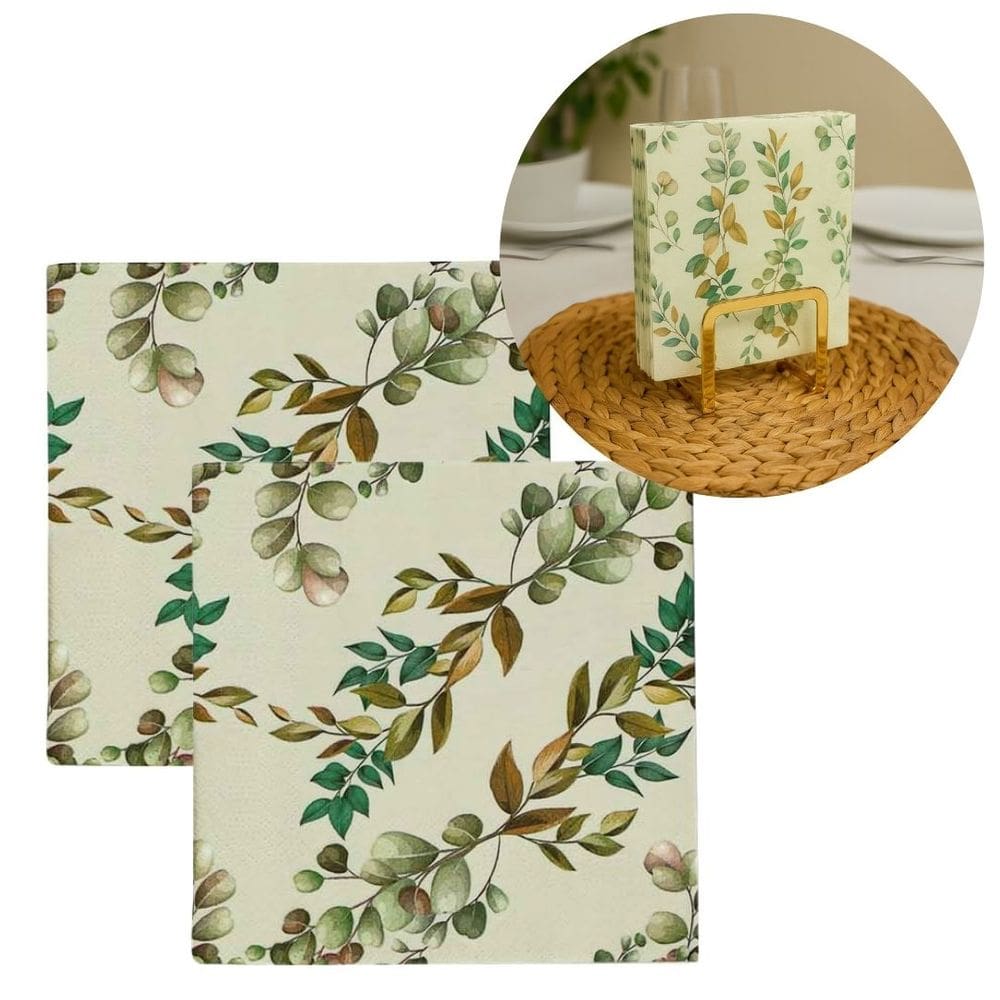 Kit 2 Pacotes Guardanapo Estampado Folhagens Folhas Duplas 33cm 40 Folhas - Tuut