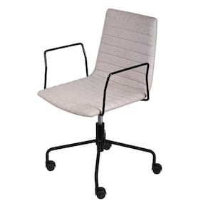 Cadeira Escritório Giratória Baixa Lima Or Design Tecido Bouclé Cinza Base Aço Preto Rodízio Nylon