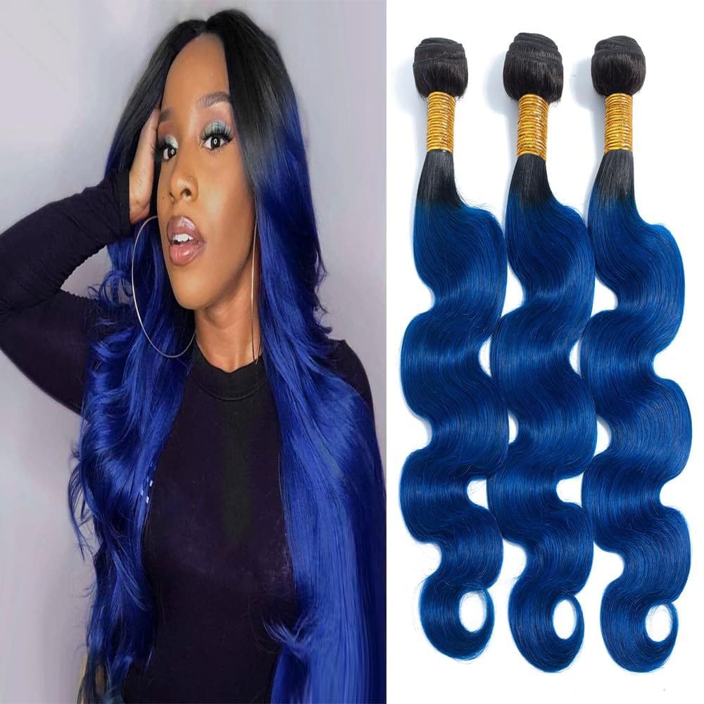 Extensões de cabelo Nuailisex Blue Body Wave 3 Bundles 35-85cm