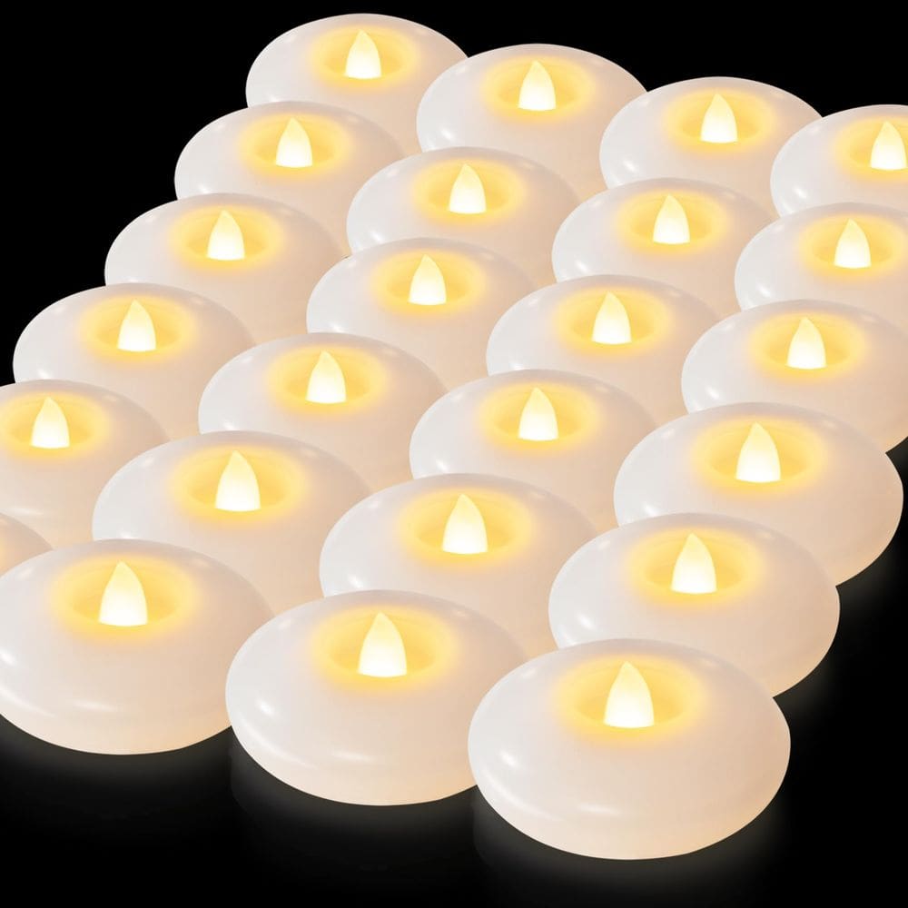 Velas flutuantes LED sem chama de 7,62 cm brancas à prova d`água (48)