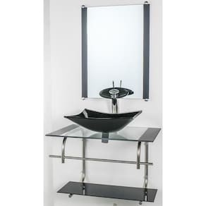 Gabinete De Vidro Banheiro Inox 60Cm Cuba Retangular Preto