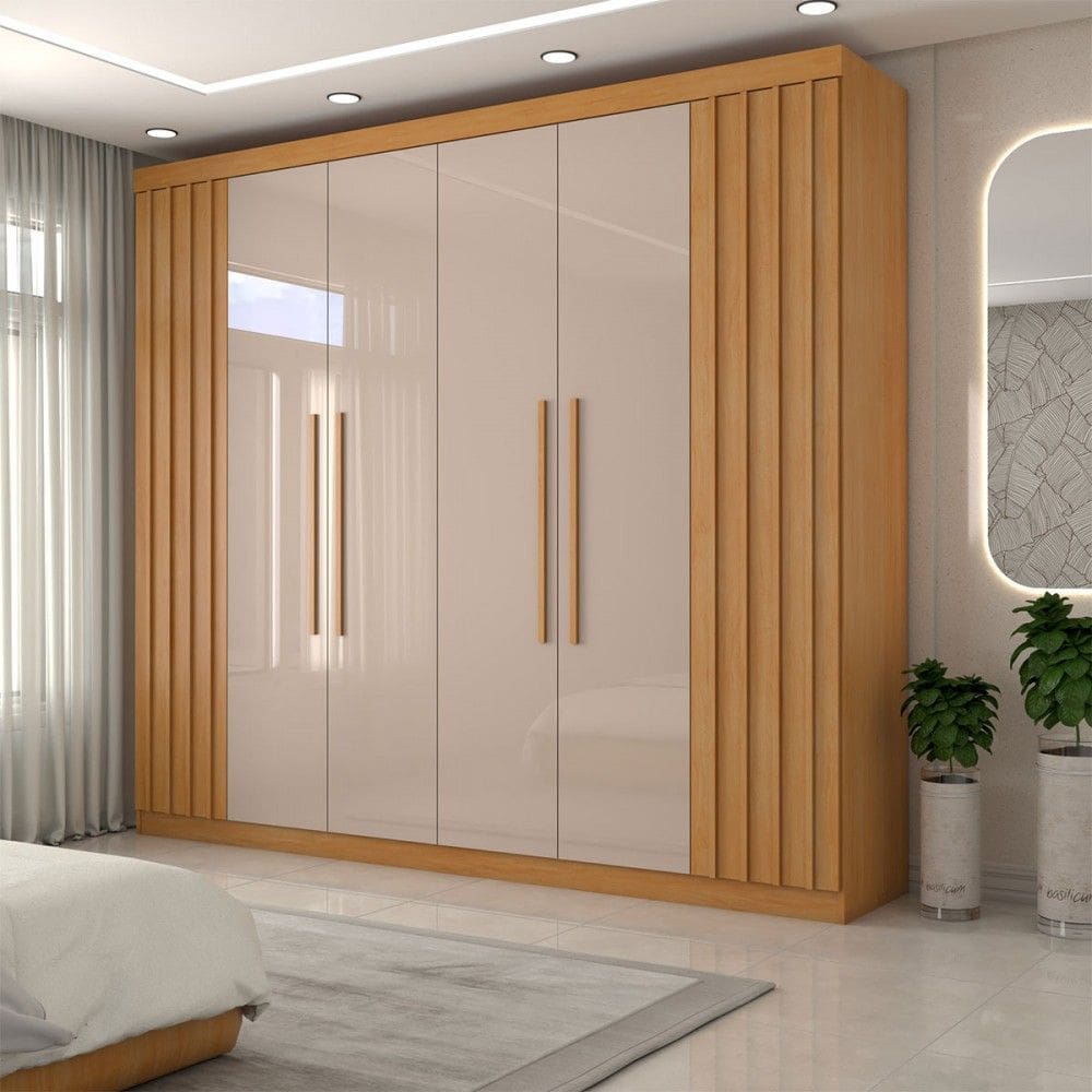 Guarda-Roupa Casal Rúbeo 6 Portas 3 Gavetas Ripado Cinamomo/Off White - Panorama Móveis