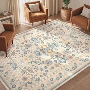Tapete de área UERMEI lavável Boho Vintage Floral de 5 x 7 pés para sala de estar