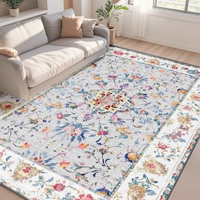 Tapete Area KIRFEIHT Vintage Boho, 5 x 7 pés, antiderrapante, lavável