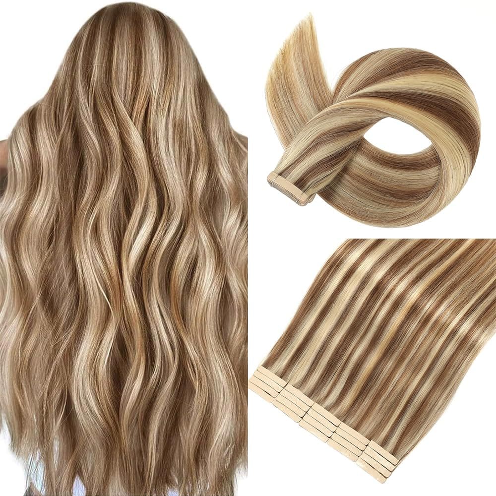 Fita adesiva em extensões de cabelo YNSNR 40 cm, 20 unidades, marrom castanho