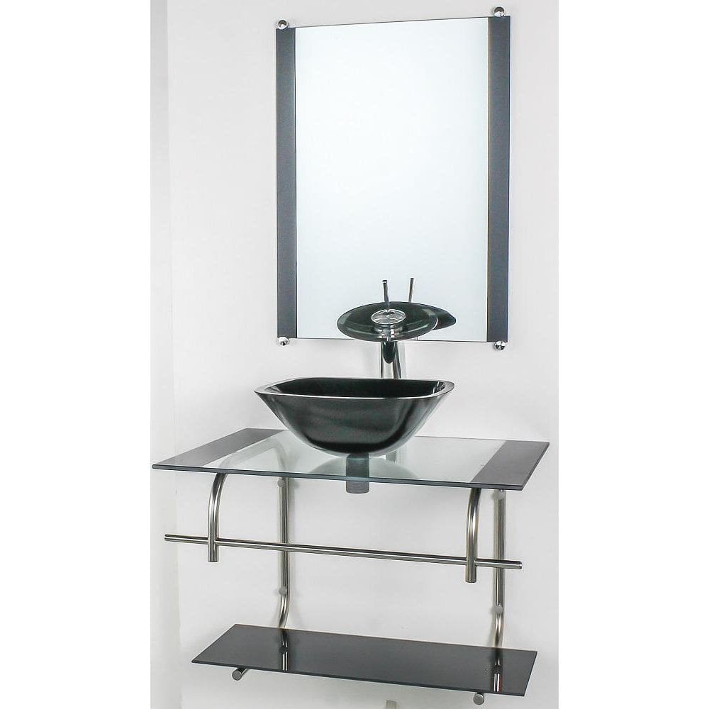 Gabinete De Vidro Banheiro Inox 70Cm Cuba Quadrada Cqp Preto