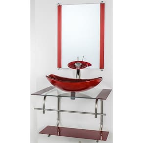 Gabinete De Vidro Banheiro Inox60Cm Cuba Oval Chanfrada Verm