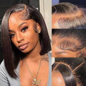 Peruca CISWER Short Bob 30 cm, cabelo humano, 180 densidade, renda frontal