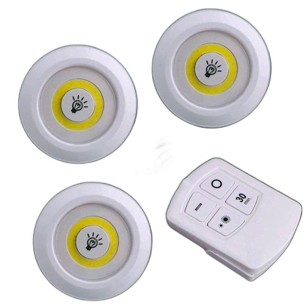 Kit Lâmpada Spot Led Sem Fio 3X Luminária + Controle