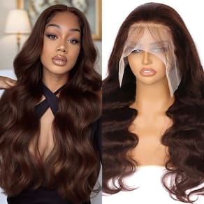 Peruca frontal de renda Royal Lady Reddish Brown Body Wave 28"