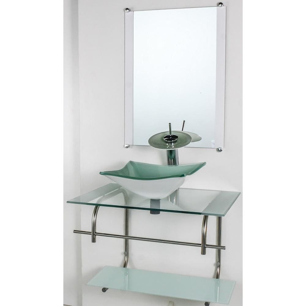 Gabinete De Vidro Banheiro Inox 60Cm Cuba Quadrada Branco