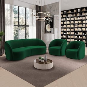Conjunto Sofá Sala De Estar Bipartido 240cm E 2 Poltronas Clarke Veludo Verde G45 - Gran Belo