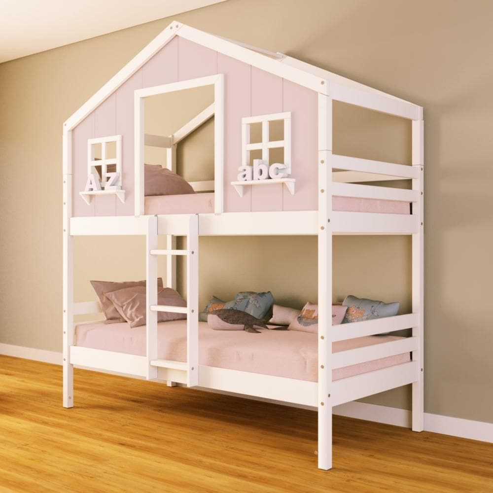 Beliche Casinha dos Sonhos Madeira Maciça Rosa/ Branco Housin