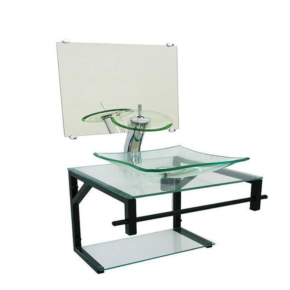 Gabinete De Vidro 40Cm Ap Com Cuba Quadrada - Incolor
