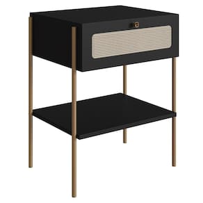 Mesa De Cabeceira Com 1 Gaveta Pé Metal Arlo A10 Nero/dourado - Mpozenato
