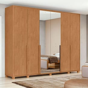 Guarda Roupa Casal Ambiente Imperatore 6 Portas Amêndoa Clean com Kit Sapateira e Espelho com Pés - Lopas
