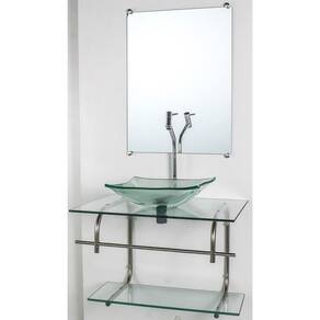Gabinete De Vidro P/Banheiro Inox 60Cm Cuba Quadrada Incolor