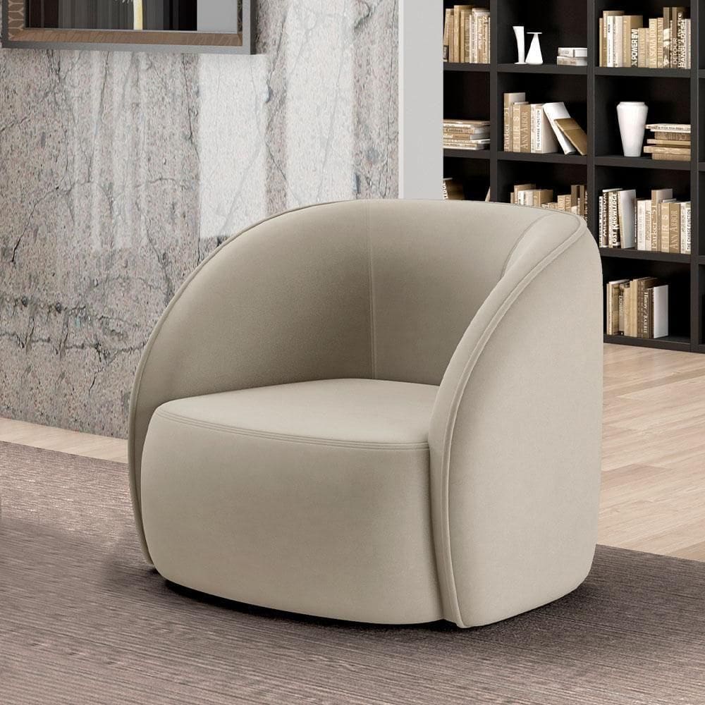 Poltrona Decorativa Sala De Estar Clarke Veludo Bege G45 - Gran Belo