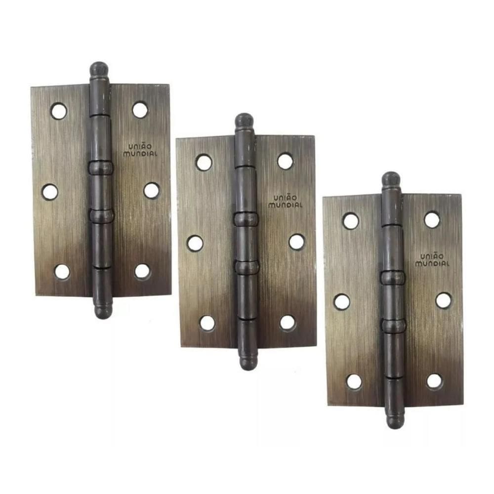 Dobradiça Aço União Mundial 3 1/2`` x 2 5/16`` 2Anéis 3Pçs