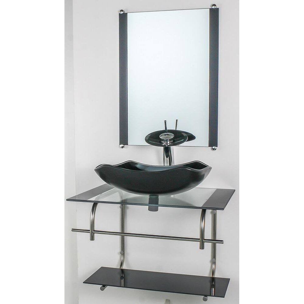 Gabinete De Vidro Banheiro Inox 60Cm Cuba Abaulada Preto