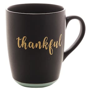 Caneca Em Cerâmica Bon Gourmet Thankful Preto E Azul 340ml