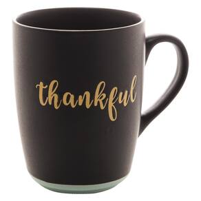 Caneca Em Cerâmica Bon Gourmet Thankful Preto E Azul 340ml