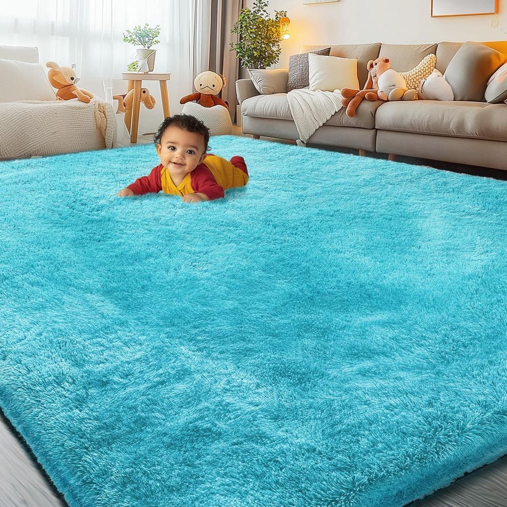 Tapetes junhejiamei Shag Teal Blue de 6 x 9 pés para sala de estar e quarto