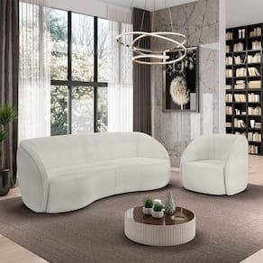 Conjunto Sofá Sala De Estar Bipartido 240cm E Poltrona Clarke Bouclê Offwhite G45 - Gran Belo