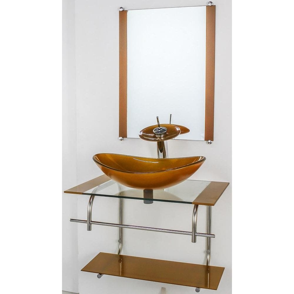 Gabinete De Vidro Para Banheiro Inox 60Cm Cuba Oval Dourado