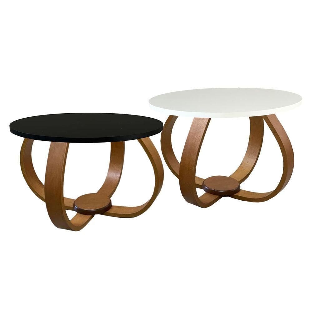 Conjunto Mesa De Centro E Lateral Pés Cebola Branco E Preto