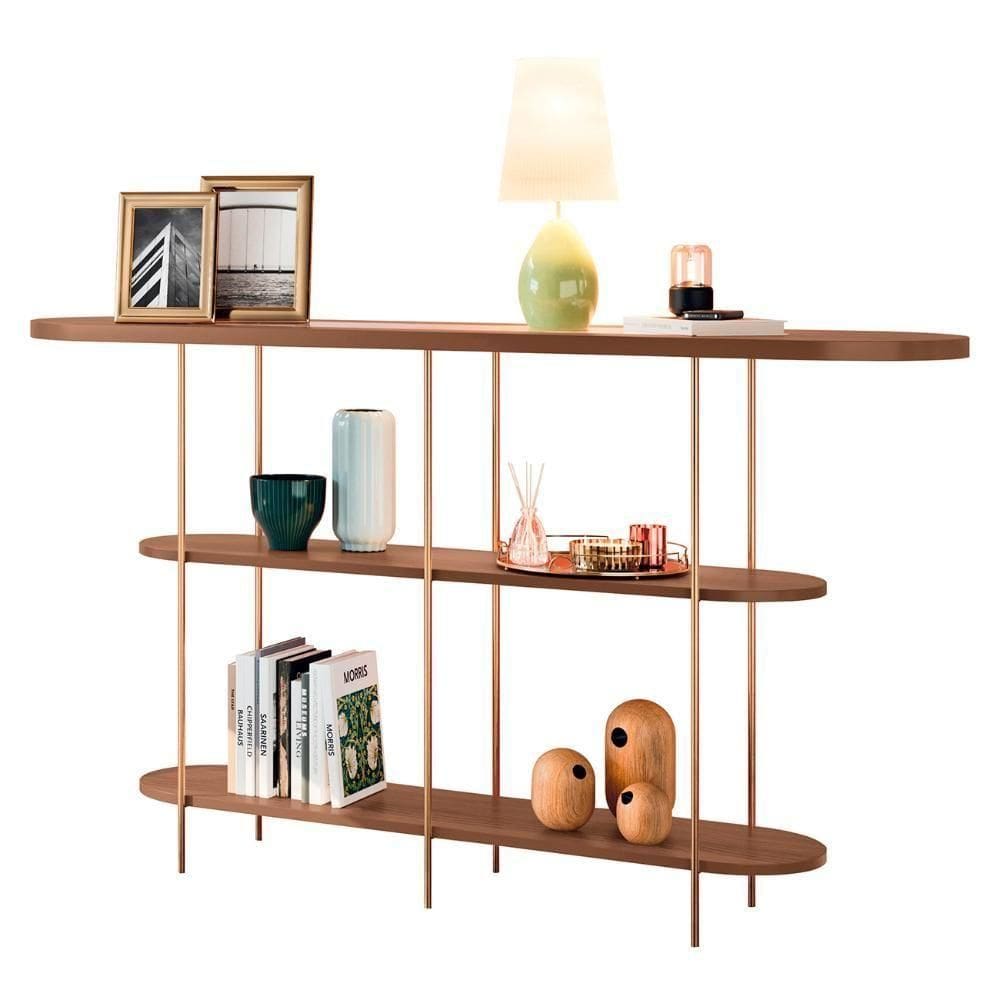 Aparador De Sala Com Prateleiras Pé Metal Wonka H01 Castanho - Mpozenato