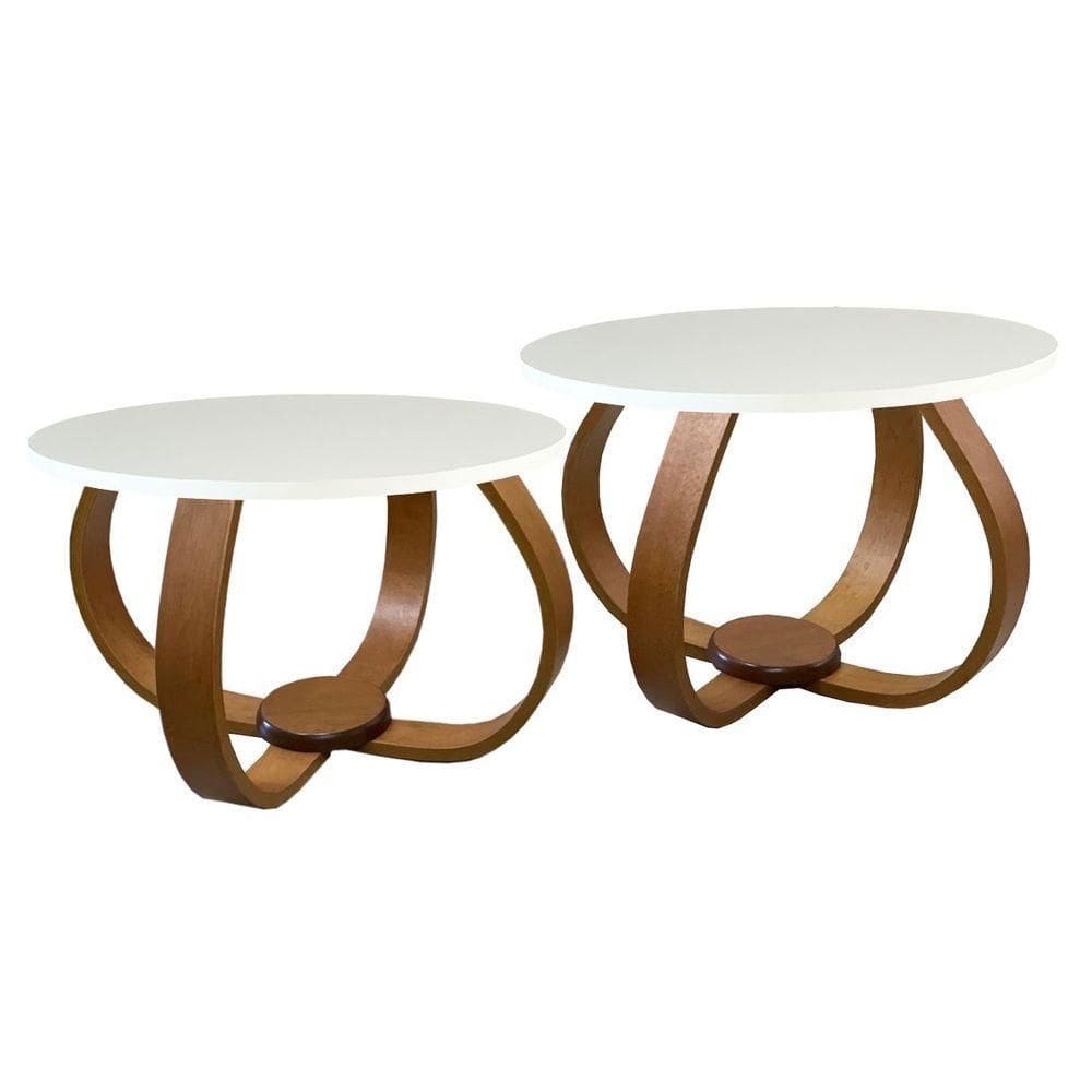 Conjunto Mesa De Centro E Lateral Pés Cebola Branco