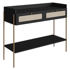 Aparador Para Sala 2 Gavetas Pé Metal Arlo A10 Nero/dourado - Mpozenato
