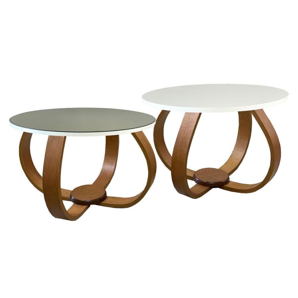 Conjunto Mesa De Centro E Lateral Pés Cebola Composê Espelhada Branco
