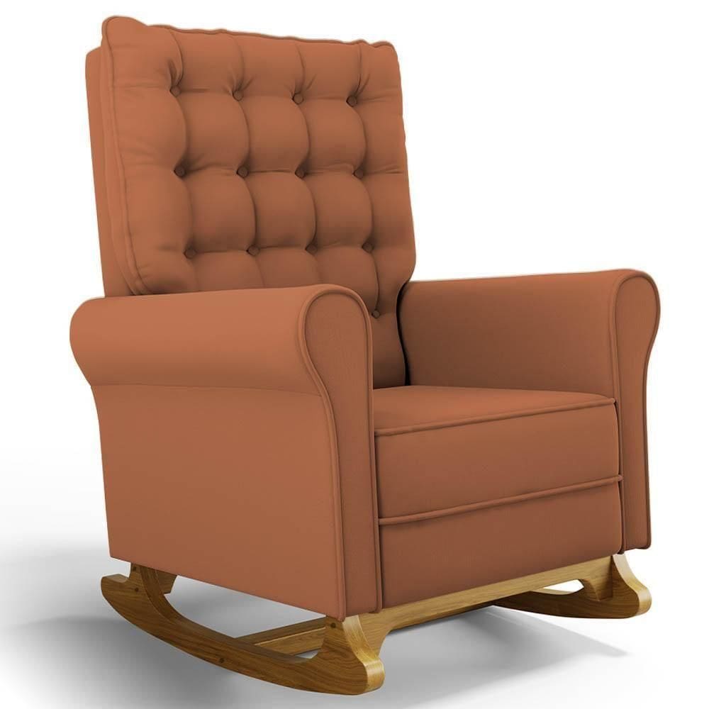 Poltrona De Amamentação E Descanso Base Madeira Balanço Brenda G05 Veludo Terracota - Mpozenato