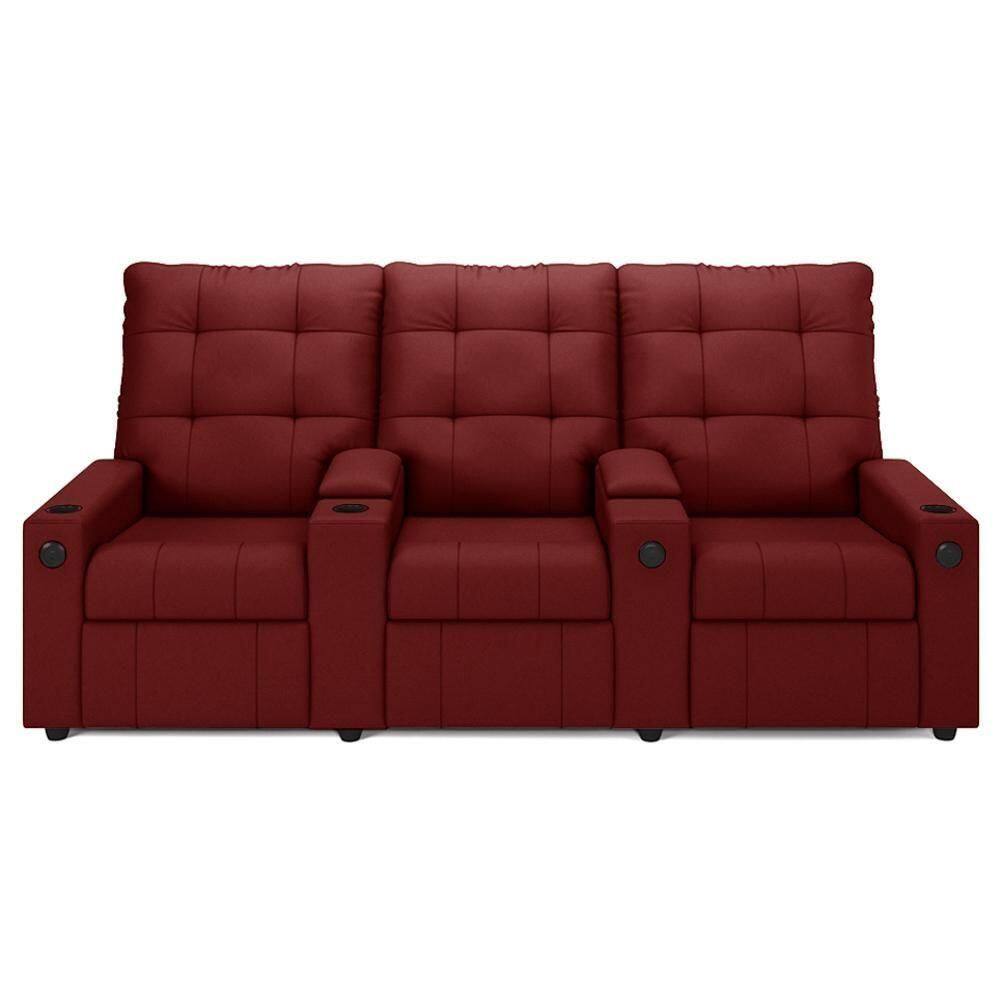 Poltrona De Cinema Reclinável 3 Lugares Baú Usb Mallie Fh9 Veludo Vermelho - Mpozenato