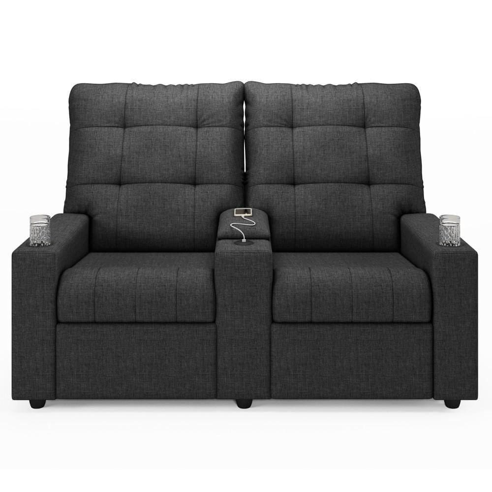 Poltrona De Cinema Reclinável 2 Lugares Baú Usb Mallie Fh9 Linho Grafite - Mpozenato