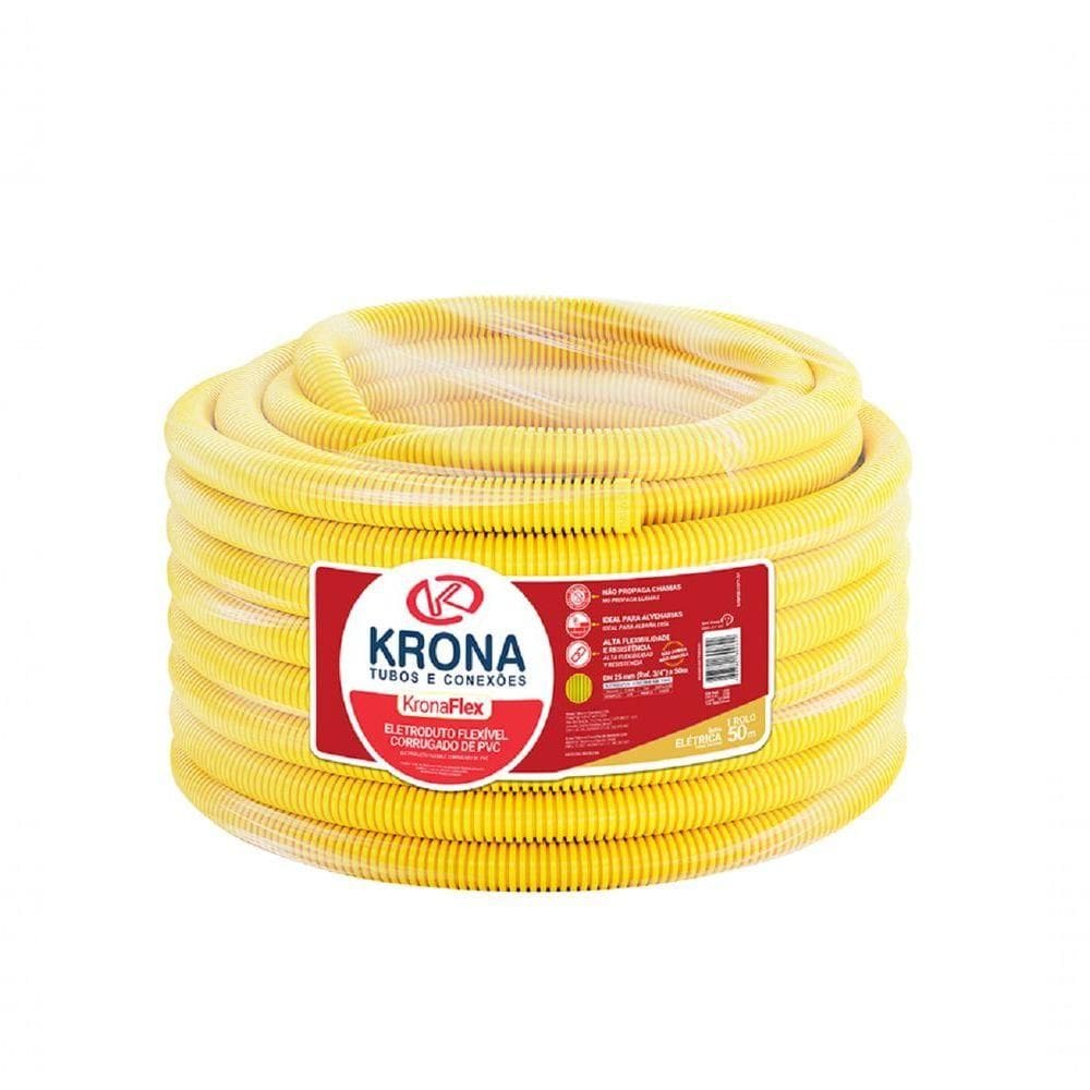 Mangueira Corrugada Amarela 50 Metros 20mm (1/2) - Krona