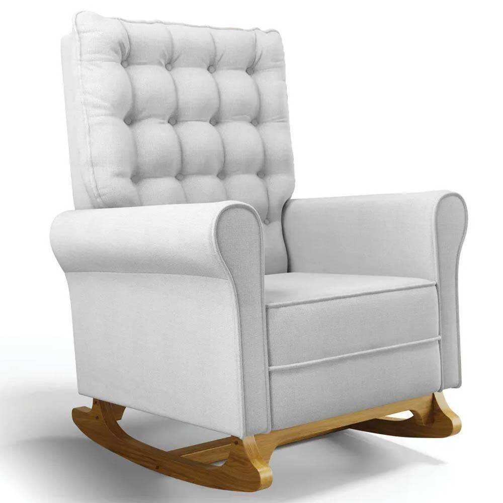 Poltrona De Amamentação E Descanso Base Madeira Balanço Brenda G05 Linho Cinza - Mpozenato