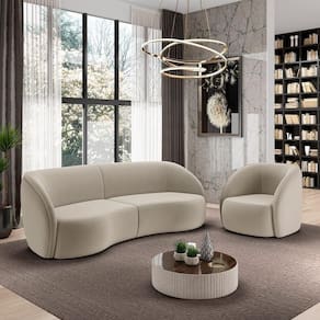 Conjunto Sofá Sala De Estar Bipartido 318cm E Poltrona Clarke Veludo Bege G45 - Gran Belo