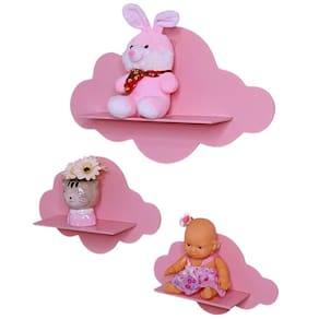 Trio De Nichos Nuvem Em Mdf Prateleira Decorativa Para Quarto Infantil Rosa