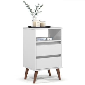 Mesa De Cabeceira Pés Retrô 2 Gavetas 43cm Roma Branco - Ej Móveis