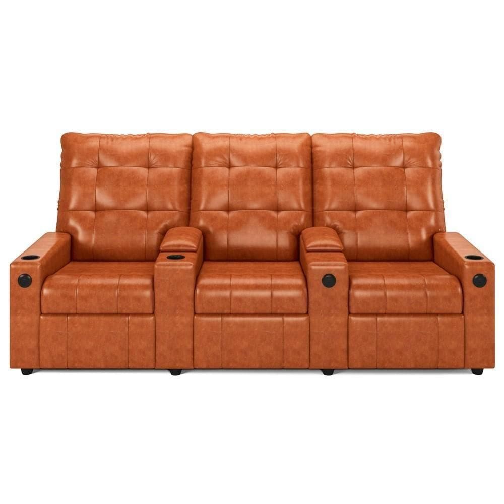 Poltrona De Cinema Reclinável 3 Lugares Baú Usb Mallie Fh9 Pu Caramelo Brilho - Mpozenato
