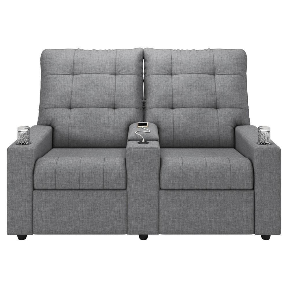 Poltrona De Cinema Reclinável 2 Lugares Baú Usb Mallie Fh9 Linho Cinza - Mpozenato