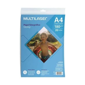Papel Fotográfico Glossy 180g A4 Com 20 Folhas - Pe039