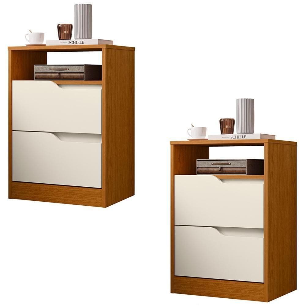 Mesa De Cabeceira Com Gavetas Kit 2 Sole Cinamomo/off - Albatroz