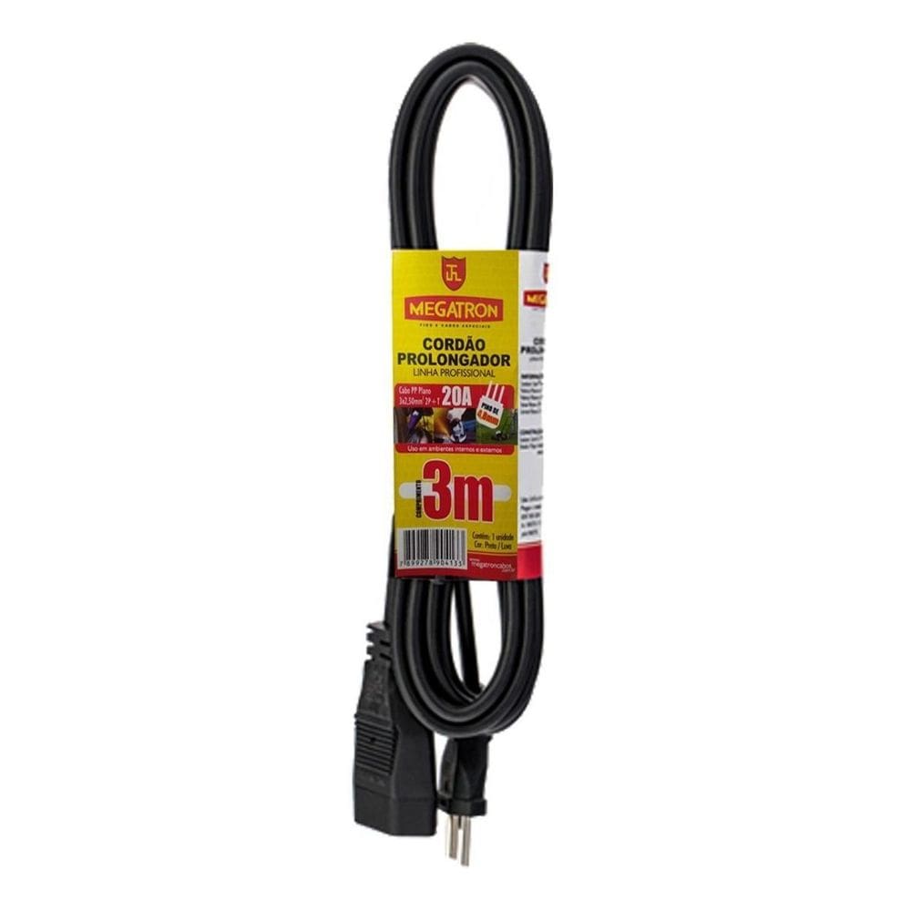 Extensão Elétrica Prolongador 20A 3Metros Megatron 3 Pinos